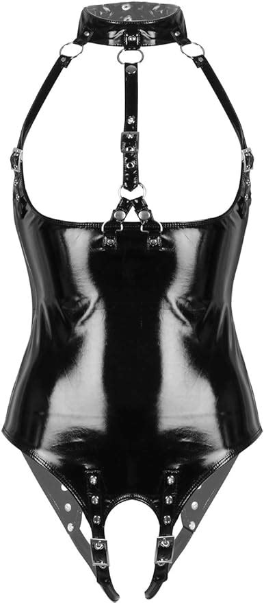 Yeahdor Damen Wetlook Body Ouvert Latex Overall Stringbody Open Cup