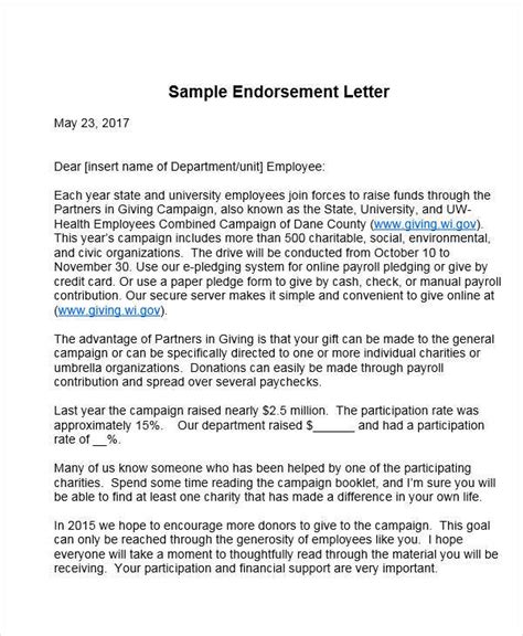 Free 19 Endorsement Letters Samples And Templates In Pdf Ms Word