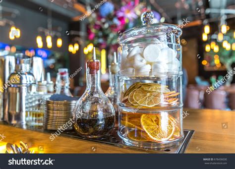 Classic Bar Counter Bottles Blurred Background Stock Photo 678436030