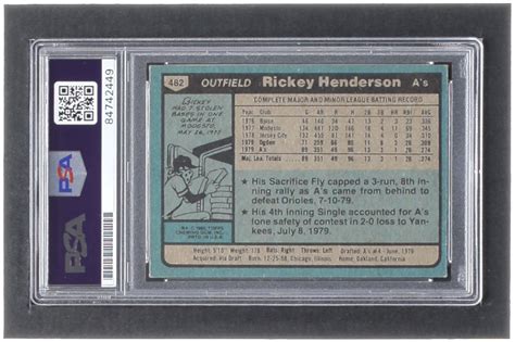 Rickey Henderson Signed 1980 Topps 482 Rc Psa Autograph Graded 10