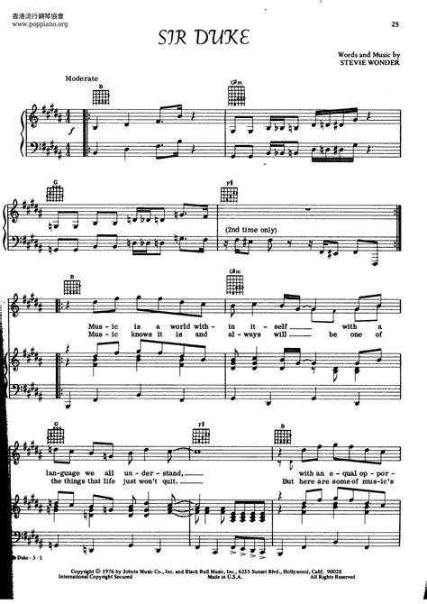 Stevie Wonder Sir Duke Sheet Music Pdf Free Score Download ★