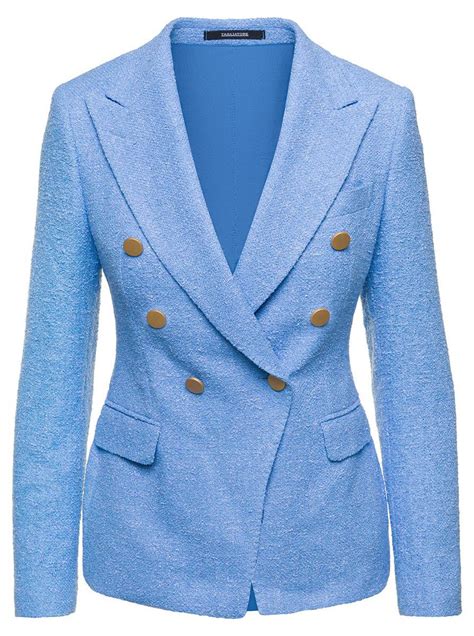 Buy Tagliatore Double Breasted Jacket With Gold Tone Buttons In Linen