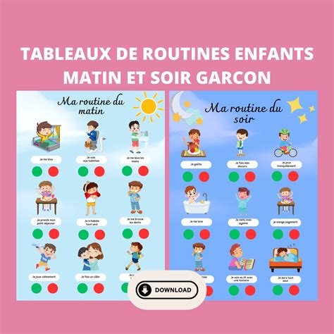 Tableaux De Routines Affiches Routines Enfant Matin Soir