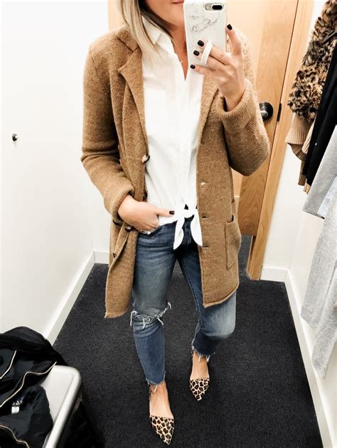 J Crew Factory Try On Fall 2018 Red White Denim Cardigan Coat