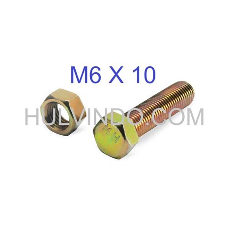 Jual Baut Mur Hex Kuning M6 X 10 Bmk Baut Hexagon Bolt Nut