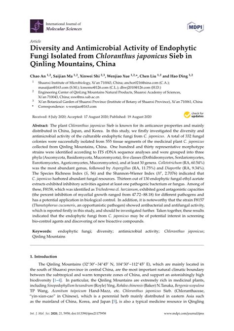 Pdf Diversity And Antimicrobial Activity Of Endophytic Fungi Isolated