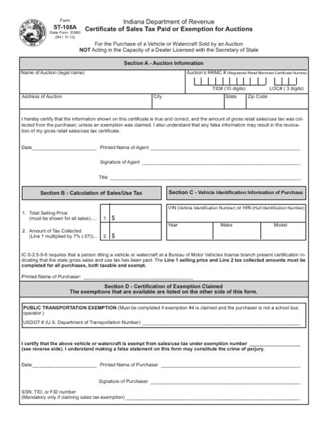 Form St 108a Fill Out Sign Online And Download Fillable Pdf Indiana