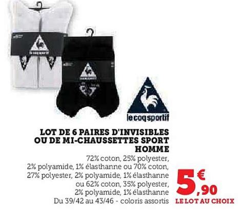 Promo Lot De 6 Paires D Invisibles Ou De Mi Chaussettes Sport Homme