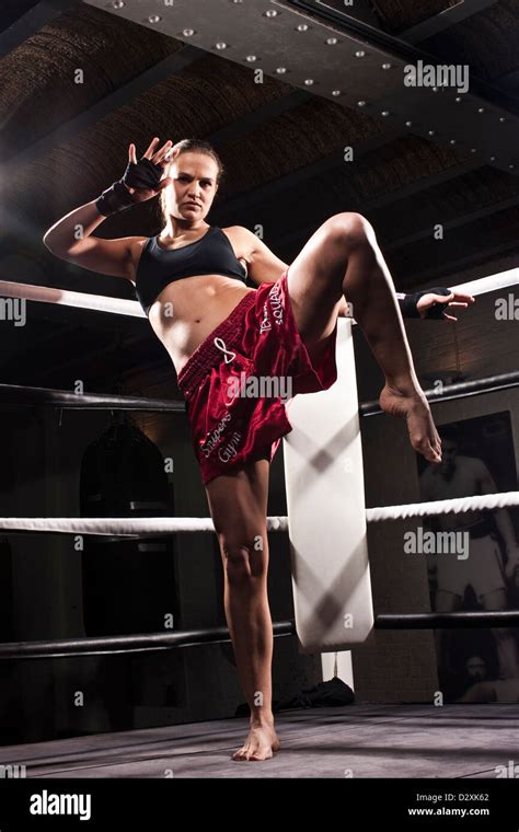 Female Kick Boxer In The Ring Stock Photo Alamy