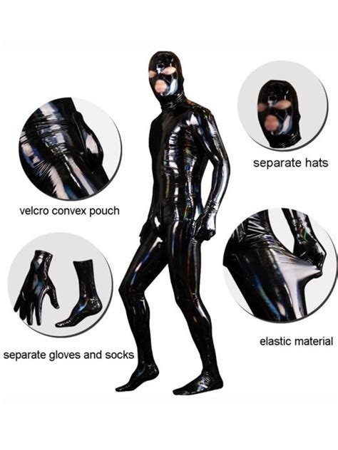 Mens Wet Look Pvc Catsuit Shiny Pu Leather Bodysuit Tights Cosplay