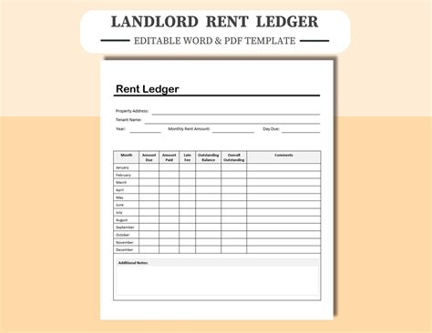 Landlord Rent Payment Ledger Editable And Printable In Word Or Adobe Pdf Track Rent Payments