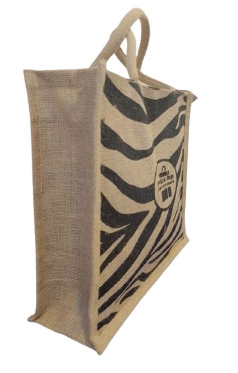 Short Cotton Padded Brown And Black Kg Shopping Printed Jute Bag