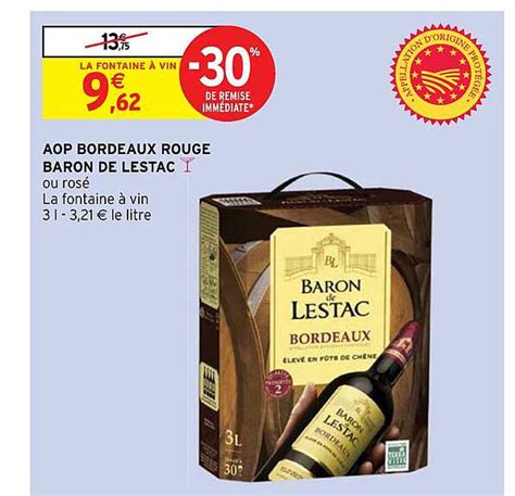 Promo Aop Bordeaux Rouge Baron De Lestac chez Intermarché Hyper