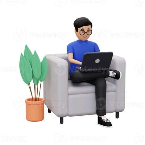 3d A Man Is Working At Home Using A Laptop 10871811 Png