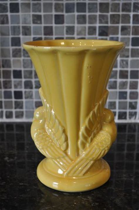 Mccoy Pottery Vase 1950s 829 Rich Yellow Double Peacocks Birds Turkey 9 Mccoy Pottery Vases