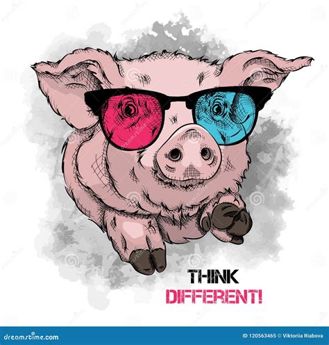 A Painted Funny Pig with Glasses and in Christmas Hat. Vector ...