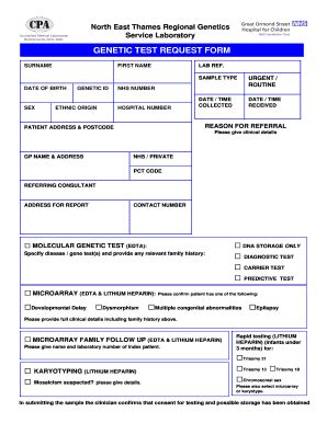 Fillable Online Labs Gosh Nhs Genetic Test Request Form Great Ormond