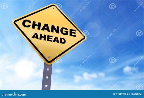 Change Ahead Word On Giant Yellow Road Signs Stock Photo