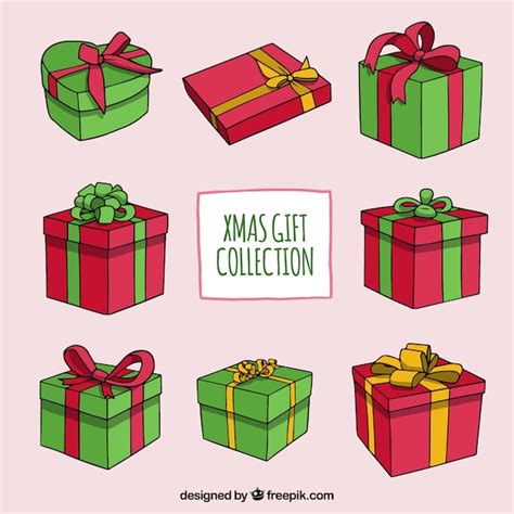 Pack Of Hand Drawn Christmas Gifts Boxes Free Vector