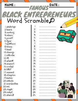 Famous Black Entrepreneurs Word Scramble Puzzle Worksheets Activities