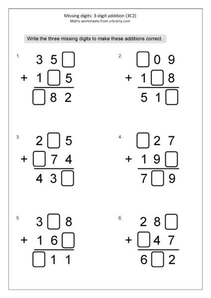 Missing 3 Digits Addition Worksheet Math Addition Worksheets Addition Worksheets Mathematics