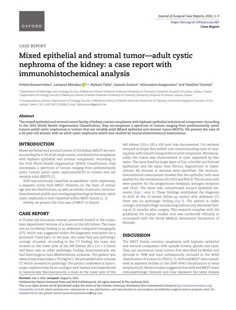 Pdf Mixed Epithelial And Stromal Tumor—adult Cystic Nephroma Of The