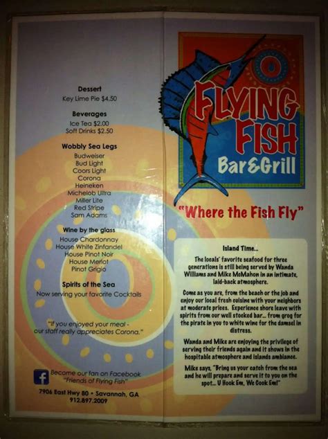 Menu at Flying Fish Bar & Grill, Savannah, US-80