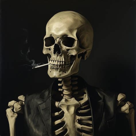 Premium AI Image Skeleton Smoking A Cigarette In A Suit And Smoking A