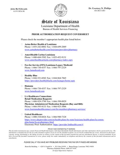 Louisiana Louisiana Uniform Prescription Drug Prior Authorization Form