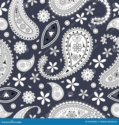 Black And White Paisley Seamless Pattern Stock Vector Illustration