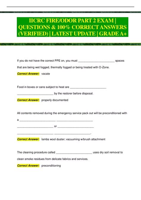 IICRC FIRE ODOR PART1 2 EXAM PACK QUESTIONS 100 CORRECT ANSWERS