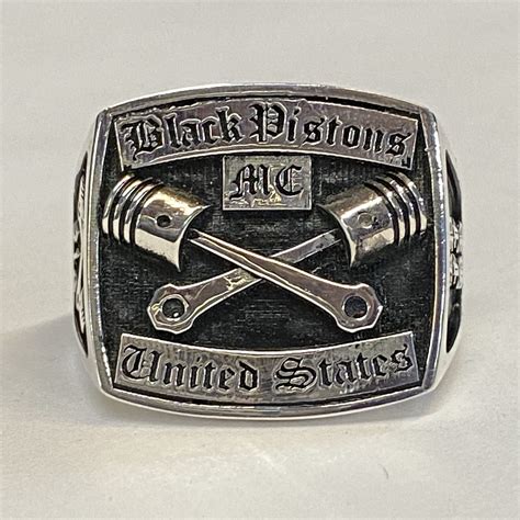 Sterling Old School Black Pistons Mc United States Ring Outlaw Biker