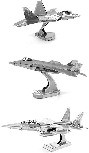 Metal Earth 3d Model Kits Set Of 3 F 22 Raptor F 35 Lightning Ii F 15 Eagle Scale Model