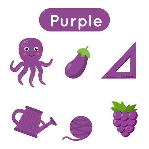 Flash cards with objects in purple color. Educational printable ...