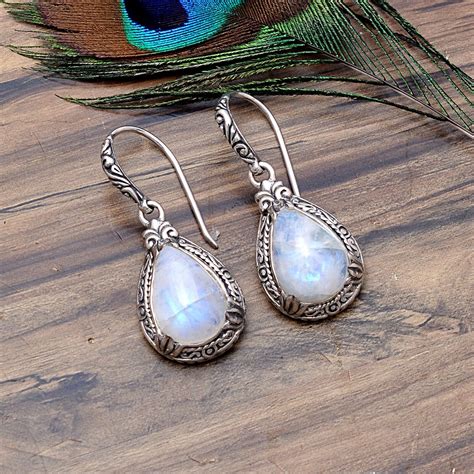 Sterling Silver Rainbow Moonstone Dangler Earring Moonstone Drop