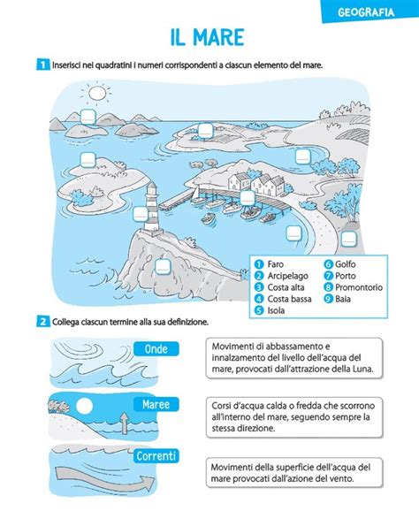 Gli elementi del mare worksheet Attività geografia Scuola Cose per