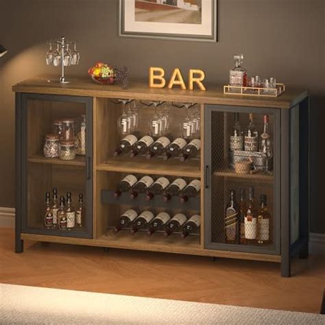 Launica Wine Bar Cabinet Industrial Coffee Bar Cabinet Farmhouse For