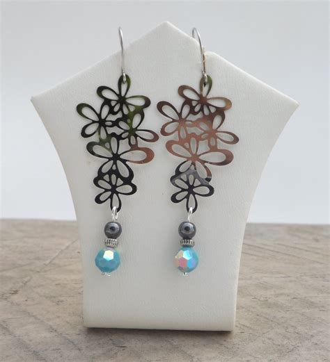 Boucles D Oreilles Fleurs En Filigrane Perles Swarovski Turquoises