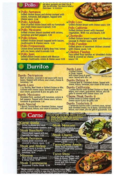 Menu of Serranos Mexican Grill and Cantina in Fayetteville, AR 72704