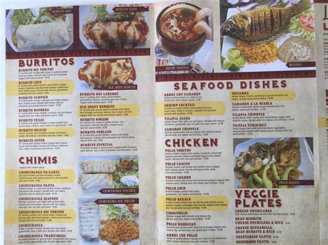 Menu at Los Toritos restaurant, Syracuse