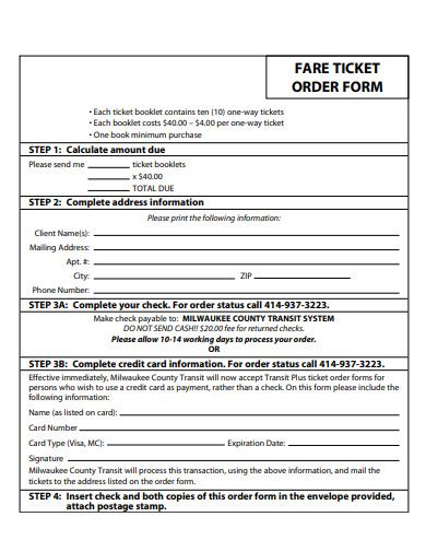 Free Ticket Order Form Samples In Pdf Ms Word