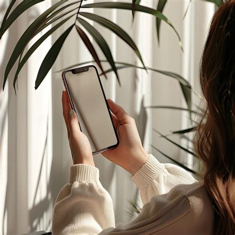 A Women Holding A Smartphone With Screen Mockup Mockup Premium Ai