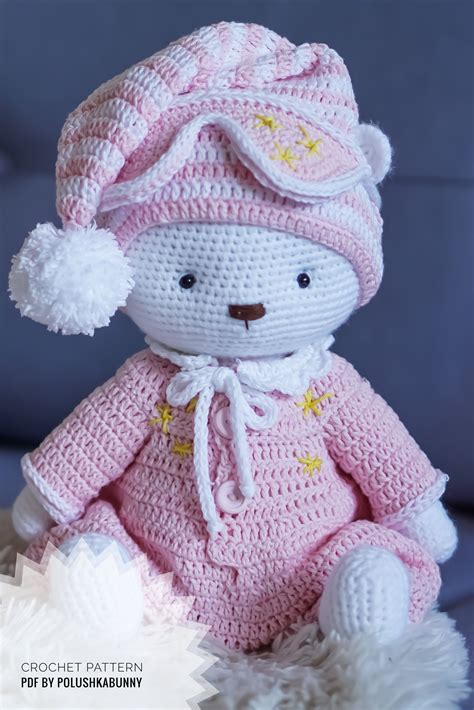 Bear Toy Clothes Crochet Pattern PDF Pajamas Bedtime Outfit For Teddy