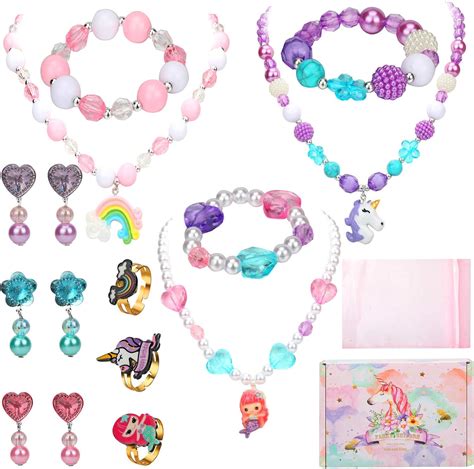 Hicdaw Kids Jewelry For Girls 17pcs Princess Necklace