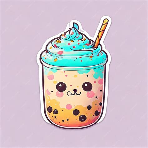 Premium Ai Image Boba Sticker Boba Adorable Lovely Excited Cute Happy