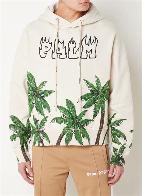 Palm Angels Hoodie Met Front En Backprint • Donkerbeige • De Bijenkorf