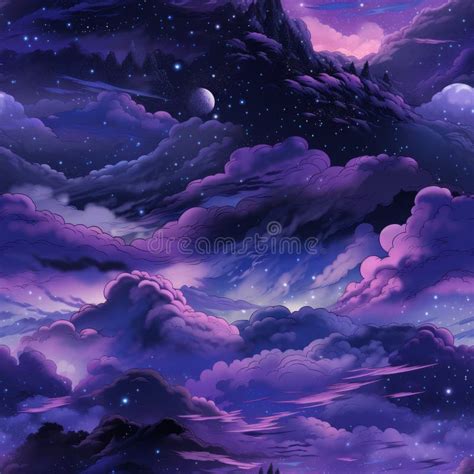 A Purple Night Sky with Clouds and Stars Stock Image - Image of planet ...