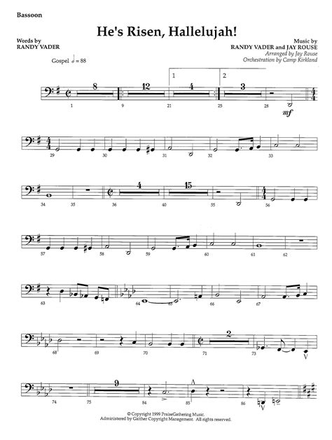 He S Risen Hallelujah Bassoon Sheet Music Randy Vader Jay Rouse