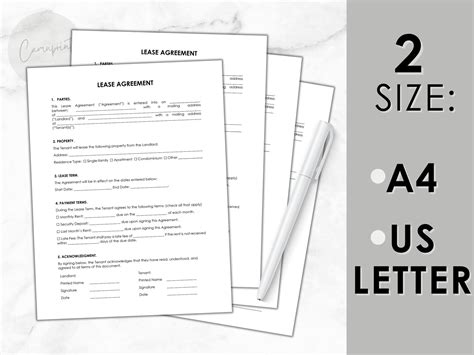 Simple One Page Lease Agreement Printable Rental Agreement Editable