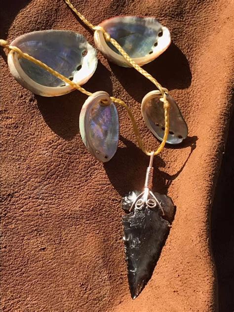 Rainbow Obsidian Arrowhead And Abalone Shell Necklace By Etsy